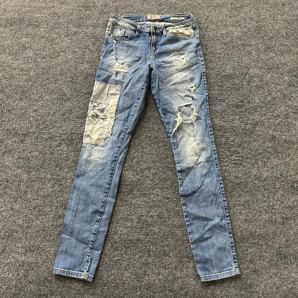 Guess Jeans Womens Size 28 Blue Skinny Mid Distressed Rips Patchwork Denim Pants